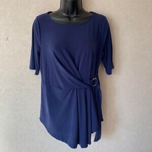 IMAN Global Chic Luxury Resort‎ Short-Slv Knot-Front Top Women's - S - Dark Blue